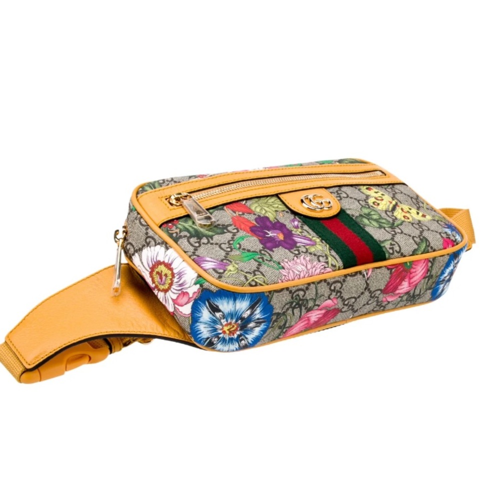 Gucci Floral Print Belt Bag with Yellow Strap